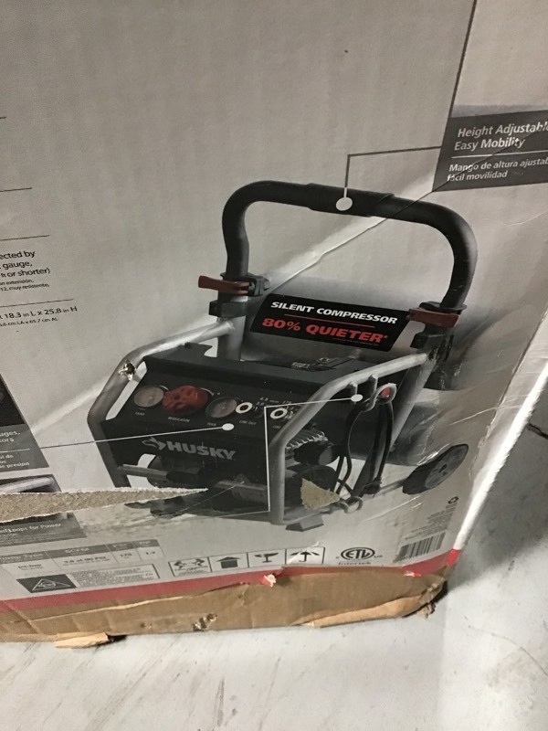 lot 111 image: Husky 4.5 Gal. Portable Electric-Powered Silent Air Compressor in good conditions