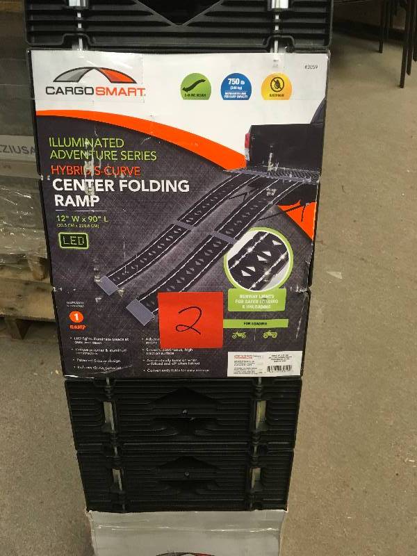 lot 2 image: CargoSmart 12 in. W x 90 in. L LED Hybrid S-Curve Centerfold Loading Ramp, 750 lb. Capacity in good condition