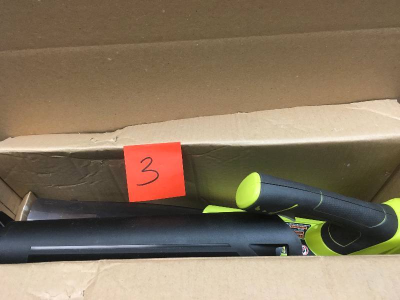 lot 3 image: RYOBI ONE 100 MPH 280 CFM 18-Volt Lithium-Ion Cordless Jet Fan Leaf Blower Battery and Charger Not Included  in good condition