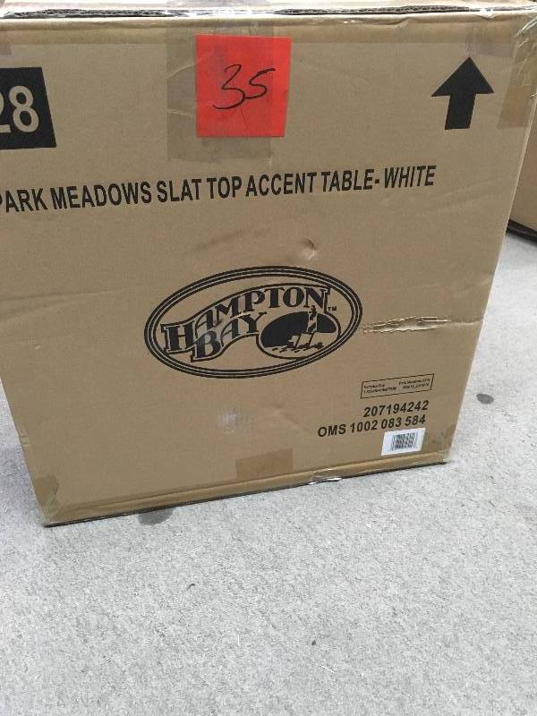 lot 35 image: Hampton Bay Park Meadows Off-White Wicker Outdoor Accent Table not used