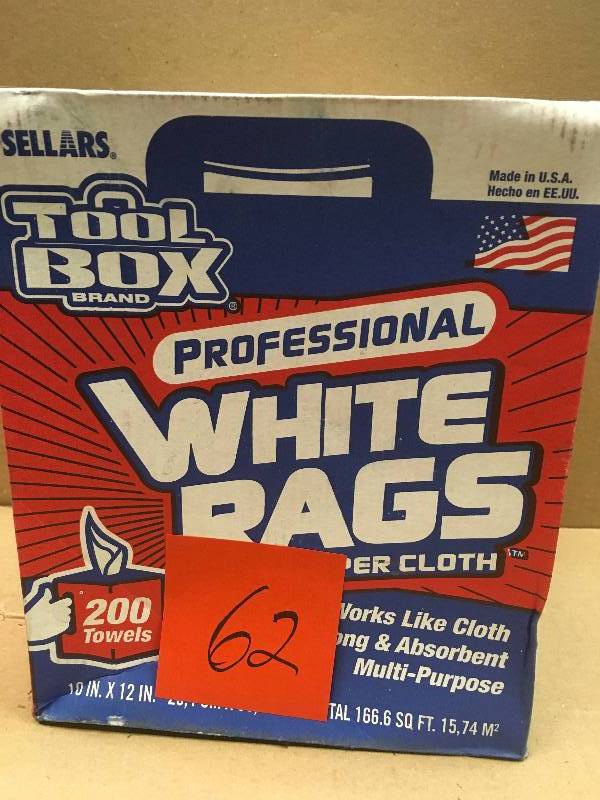 lot 62 image: Sellars ToolBox White Rags Center-Pull Box, 200 Ct.  in good condition