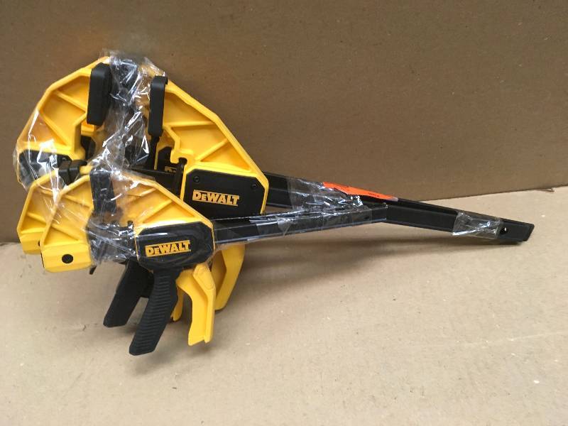 lot 63 image: DEWALT 6 in. and 12 in. 300 lb. Trigger Clamps Set (4-Pack) w3.25 Throat Depth  in good condition