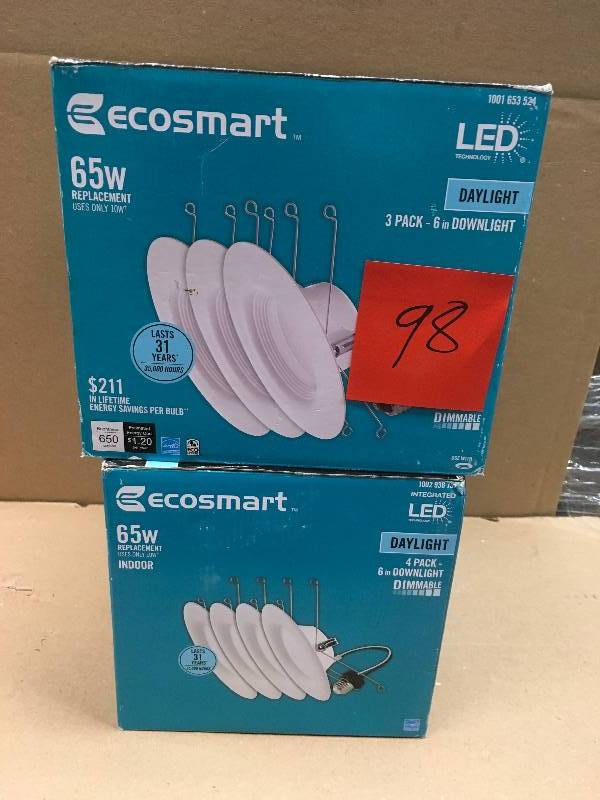 lot 98 image: EcoSmart 5 in. and 6 in White Integrated LED Recessed Trim (3-Pack) QTY 2  in good condition