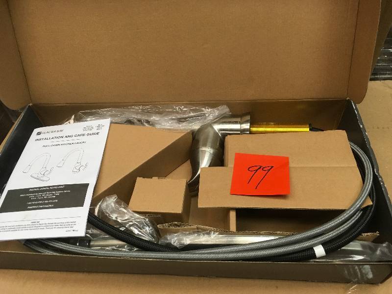 lot 99 image: Glacier Bay Market Single-Handle Pull-Down Kitchen Faucet with TurboSpray and FastMount in Stainless Steel USED