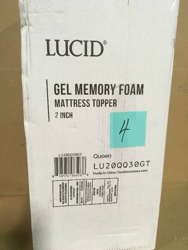 lot 4 image: LUCID 2 Inch Gel Infused Memory Foam Mattress Topper Queen not used
