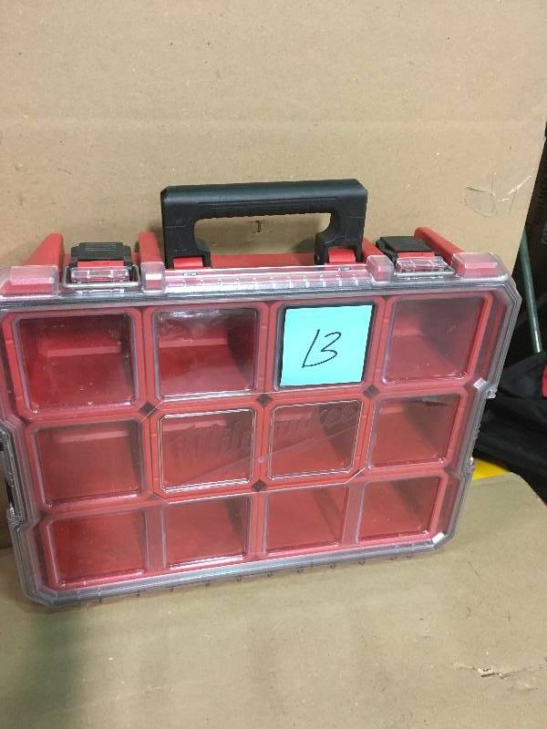 lot 13 image: Milwaukee 10-Compartment Red Deep Pro Small Parts Organizer  in good condition