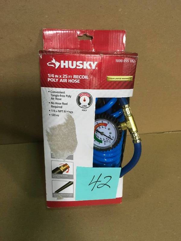 lot 42 image: Husky 14 in. x 25 ft. Polyurethane Recoil Air Hose  in good condition