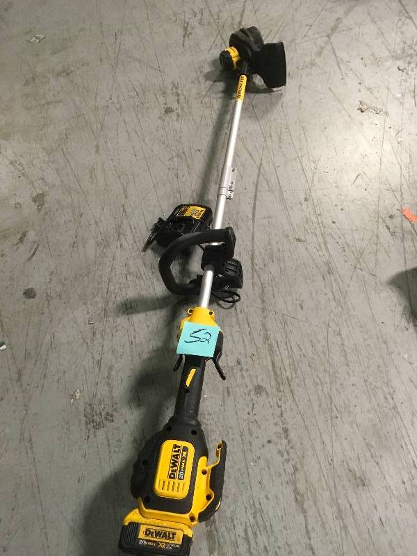 lot 52 image: DEWALT 20-Volt MAX Lithium-Ion Cordless 13 in. Brushless Dual Line String Grass Trimmer USED