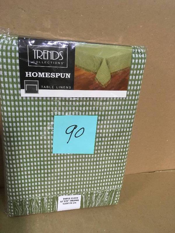 lot 90 image: Homespun Fringed 52 in. x 70 in Sage 100% Cotton Tablecloth by Lintex  in good condition
