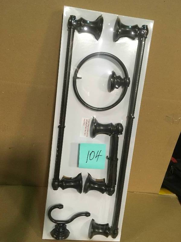 lot 104 image: Kingston Brass Provence 5 Piece Bathroom Hardware Set not used