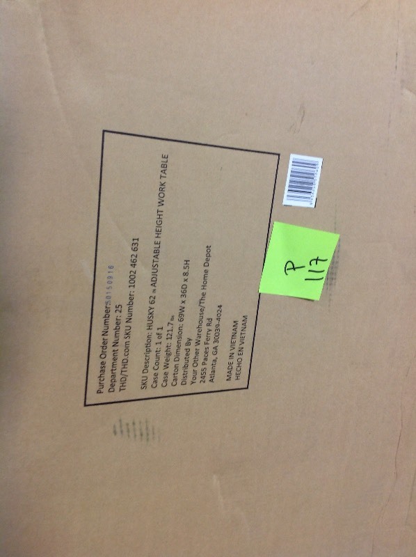 lot 117 image: Husky  62 in. Adjustable Height Work Table  in good conditions