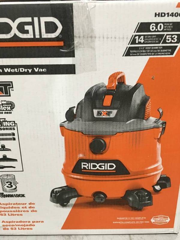 lot 144 image: RIDGID  14 Gal. 6.0-Peak HP NXT Wet Dry Vacuum in good conditions