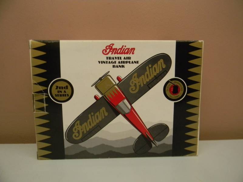 lot 39 image: INDIAN MOTORCYCLES DIE CAST LIMITED EDITION AIRPLANE BANK TRAVEL AIR - NEW IN BOX - SEE PICTURES
