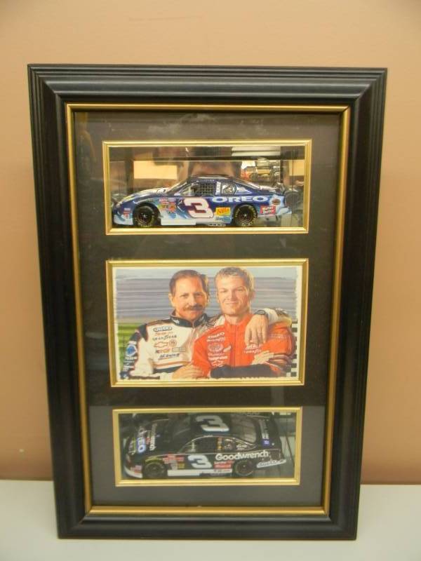 lot 43 image: DALE EARNHARDT & DALE EARNHARDT JR CUSTOM WINDOW BOX WALL HANGING DISPLAY - GREAT CUSTOM PIECE - APPROX 16 BY 23 - SEE PICTURES