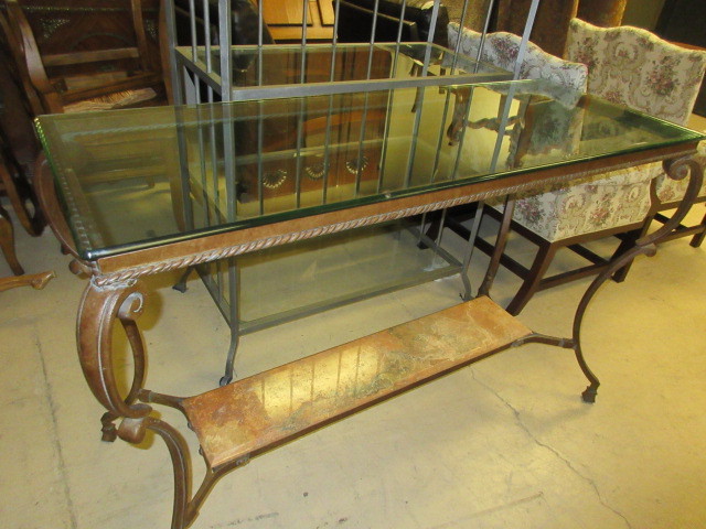 lot 105 image: GLASS TOP CONSOLE TABLE
