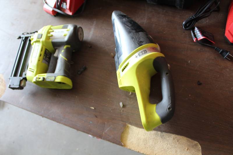 lot 184 image: Lot of (2) Ryobi AirStrike Technology 18GA Cordless Nailer and Cordless Hand Vacuum