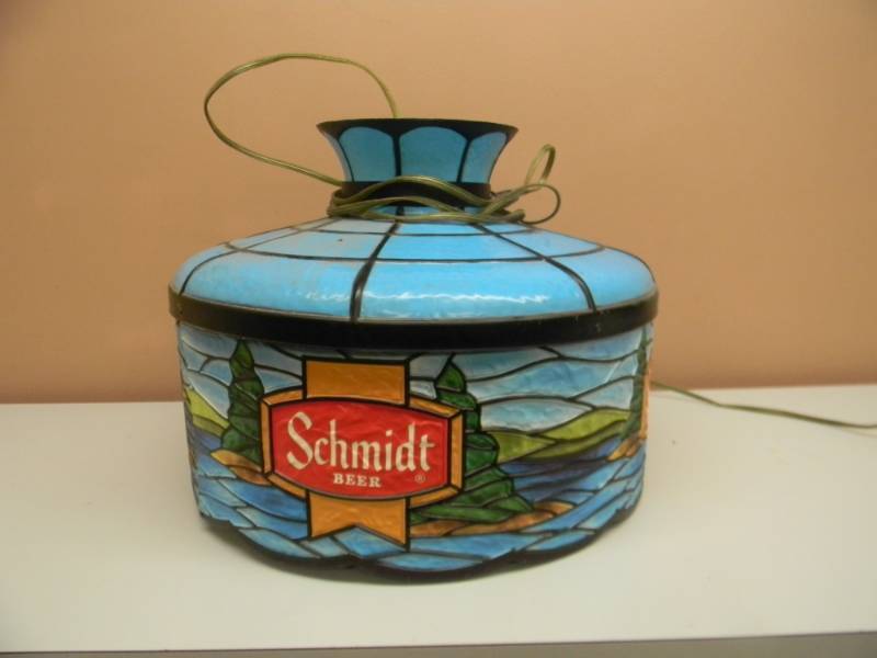 lot 3 image: VINTAGE SCHMIDT BEER BLUE HANGING LIGHT - WORKS - APPROX 18 - SEE PICTURES