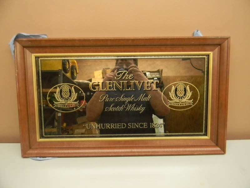 lot 30 image: GLENLIVET SCOTCH WHISKEY FRAMED MIRROR - SEE PICTURES