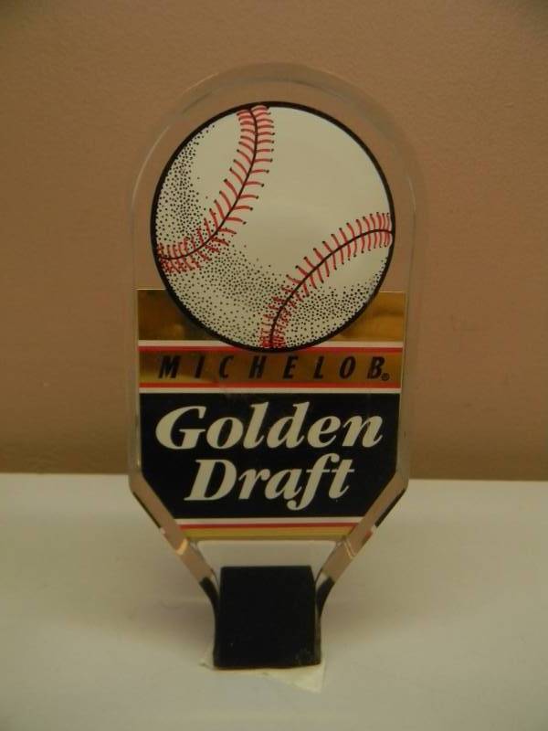 lot 44 image: MICHELOB GOLDEN DRAFT BASEBALL TAP HANDLE - SEE PICTURES