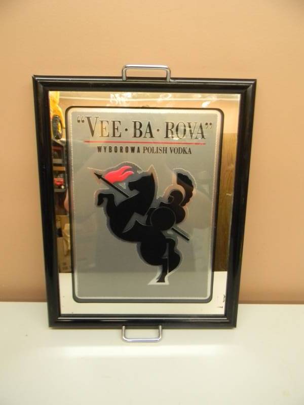 lot 52 image: VEEBAROVA WYBOROWA POLISH VODKA MIRRORED SERVING TRAY - VERY UNIQUE PIECE - APPROX 16 BY 20 - SEE PICTURES