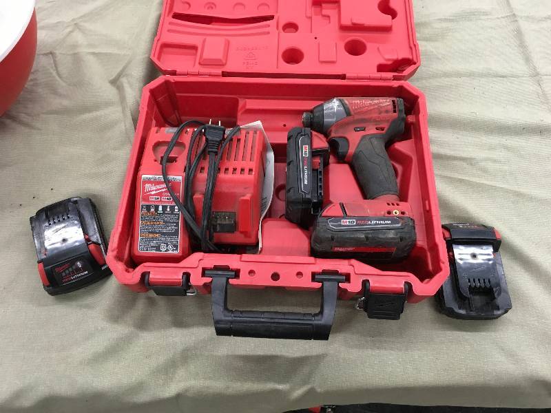 lot 113 image: Milwaukee Impact Driver, Charger, & Batteries W Case