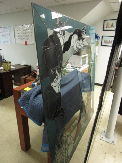 lot 470 image: CAT AND DOG STAIN GLASS