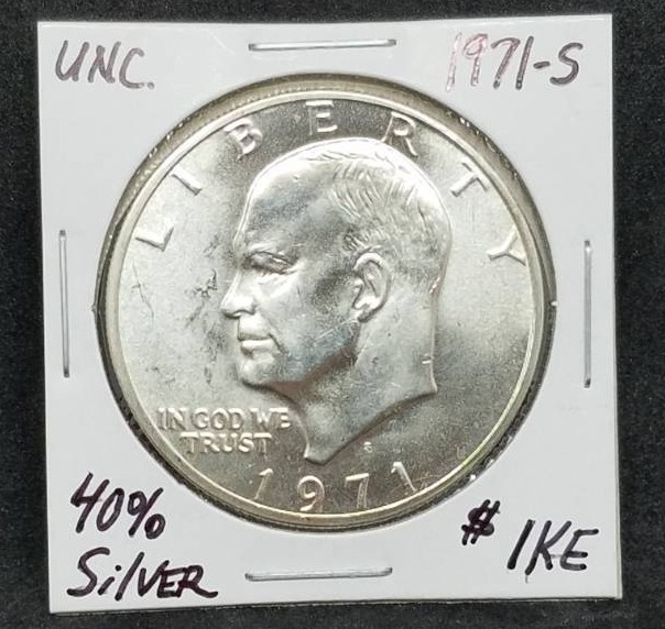 lot 12 image: 1971 S Uncirculated 40% silver IKE Dollar