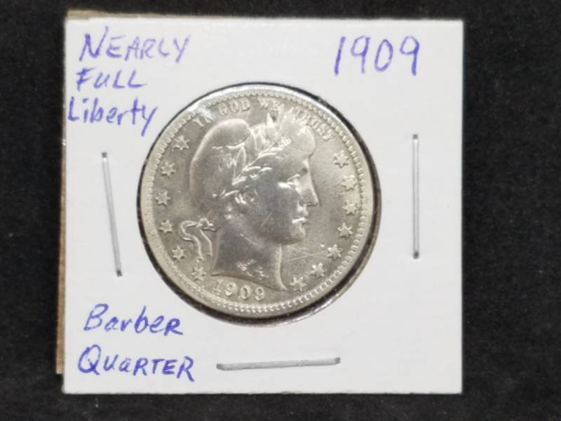 lot 18 image: 1909 Nearly Full Liberty Barber Quarter detail