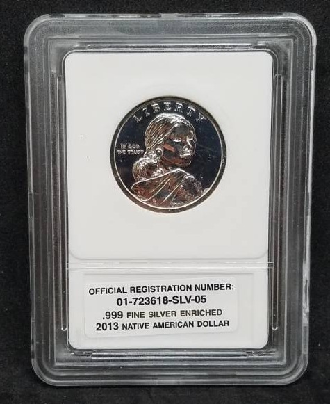 lot 22 image: 2013 Sacagawea one dollar silver plated