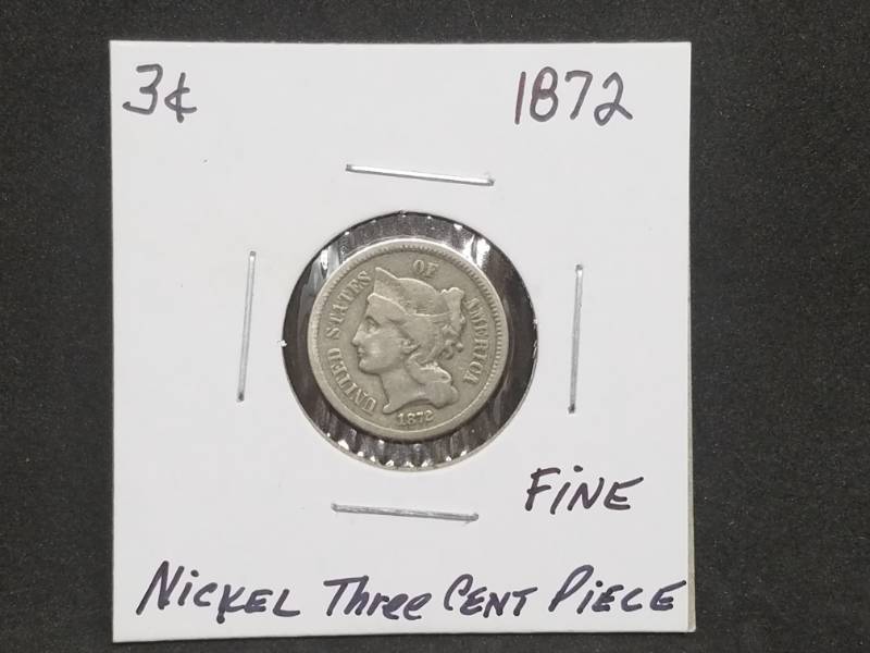 lot 31 image: 1872 Three Cent Nickel Piece Fine