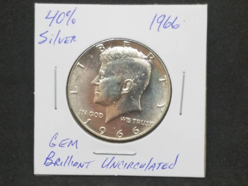 lot 34 image: 1966 Uncirulated Kennedy Half Dollar 40% Silver