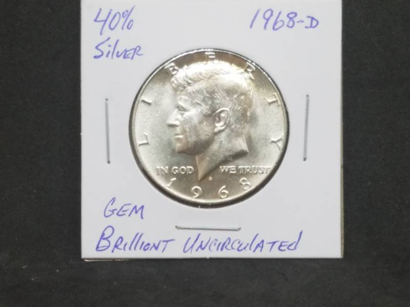 lot 36 image: 1968 D Uncirulated Kennedy Half Dollar 40% Silver