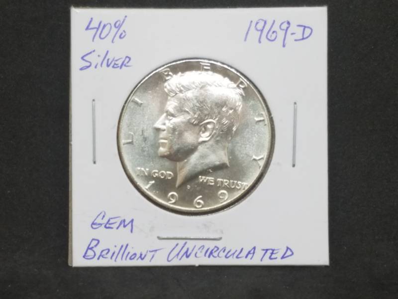 lot 37 image: 1969 D Uncirulated Kennedy Half Dollar 40% Silver