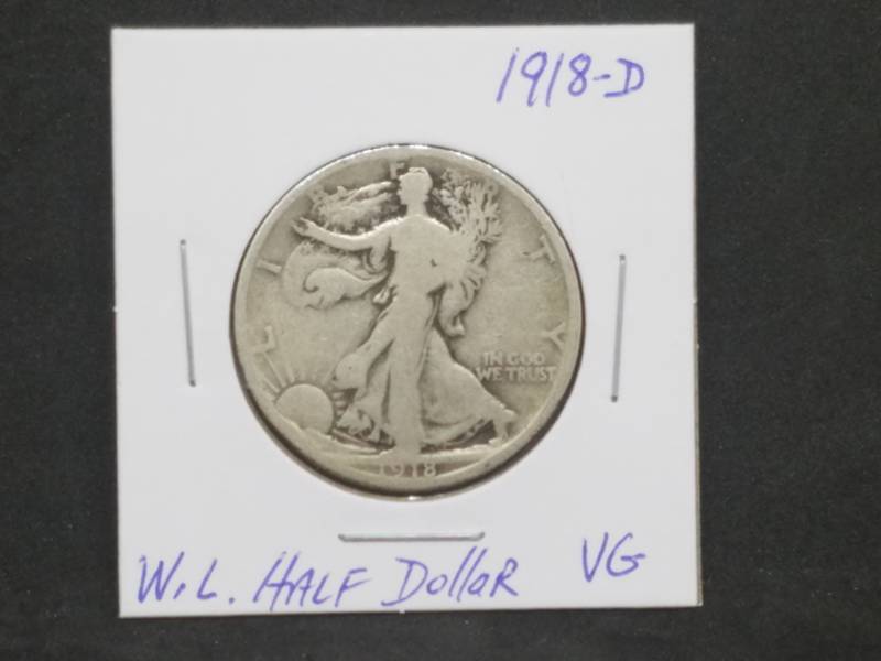 lot 48 image: 1918 D Walking Liberty Half Dollar VG