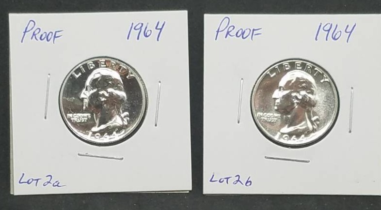 lot 73 image: Lot of two 1964 Proof Quarters Silver