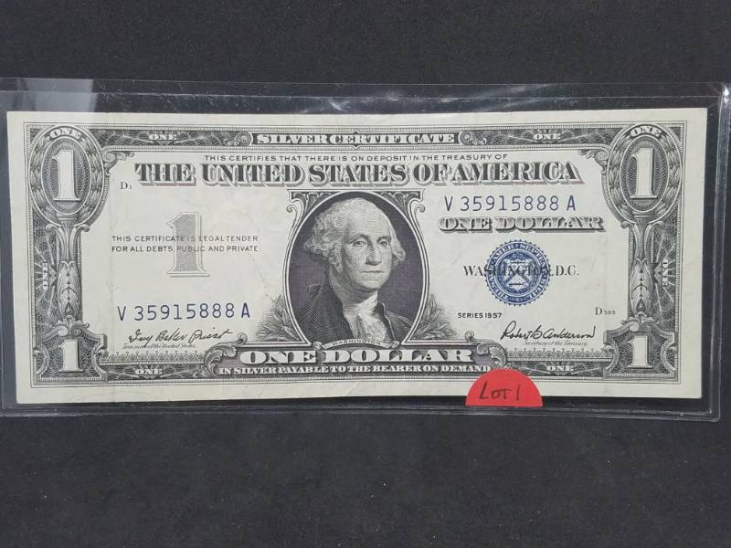 lot 77 image: One dollar Bill 1957 AU Silver Certificate