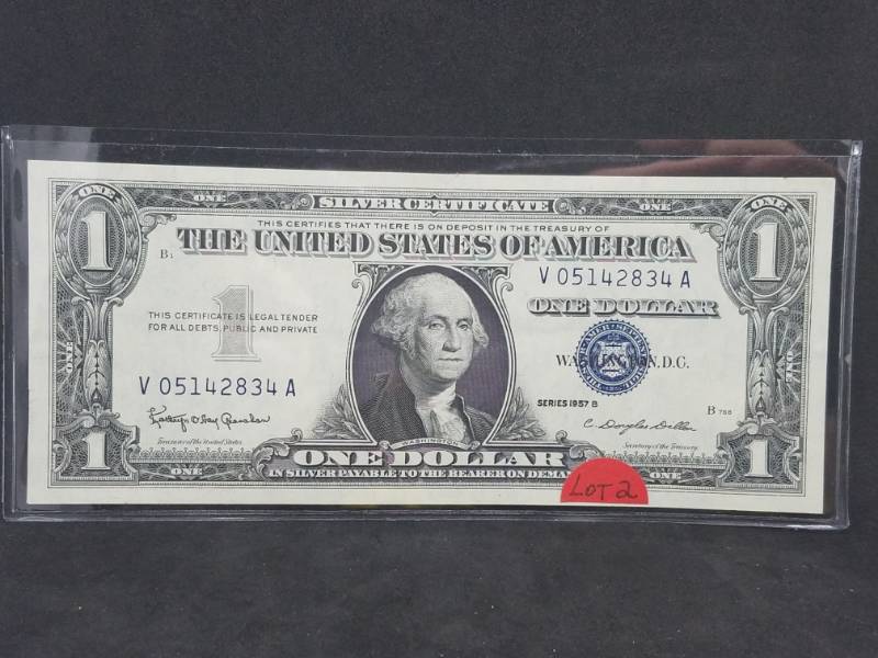 1 Dollar Bill 1957 B Series Uncirculated June Coin Sale 1