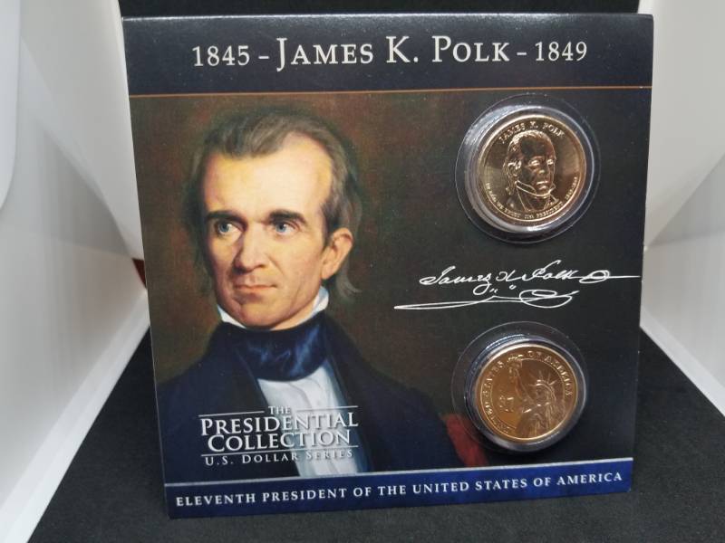 lot 128 image: James Polk Presidential Collector Card & Coin