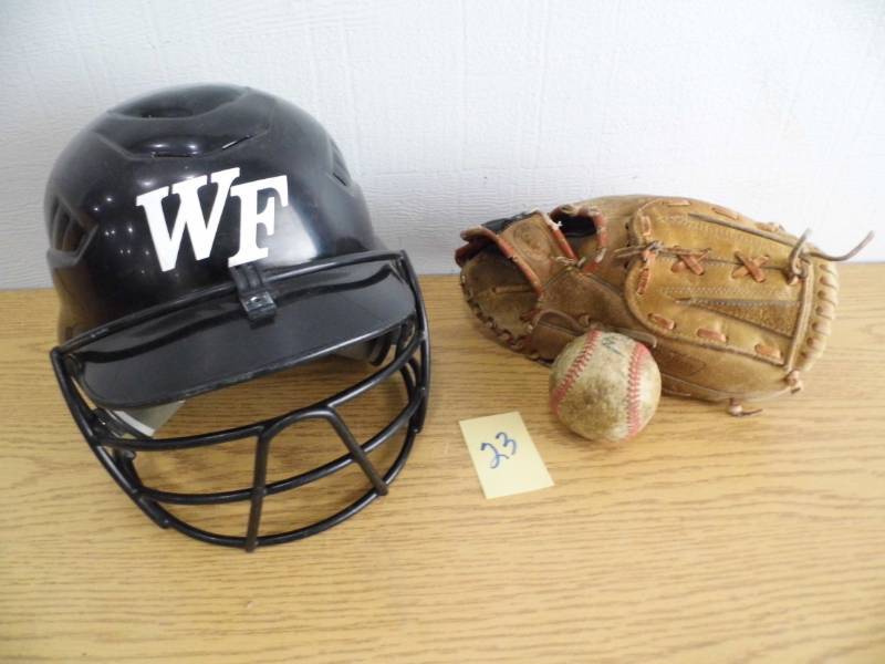 lot 23 image: Baseball Batting Helmet - Glove - Ball