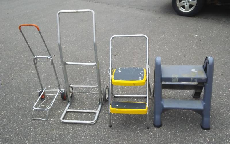 lot 20 image: 2-Folding Step Stools (Cosco & Rubbermaid), 2-Dollys