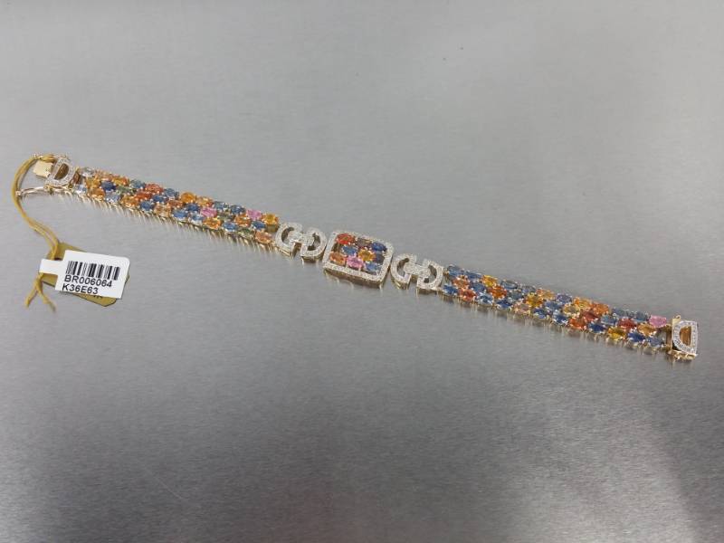 Exquisite Signed Designer Natural Multi-Colored Sapphires and Diamond Bracelet in 14k Yellow Gold - $16890 Appraisal