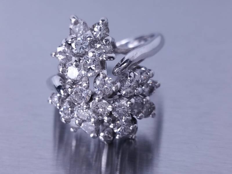 2.5 Carat Designed Signed Diamond Cluster Ring in 14k White Gold