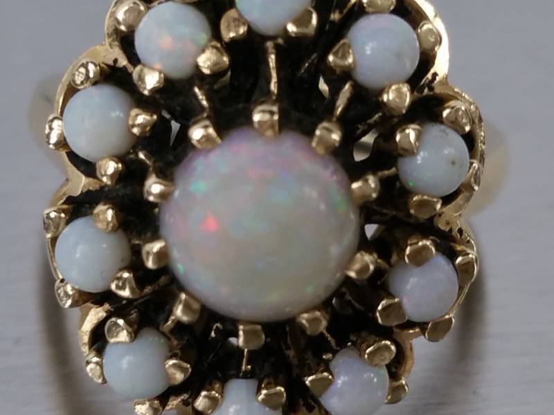 Cabochon Opal Estate Ring in 14k Yellow Gold