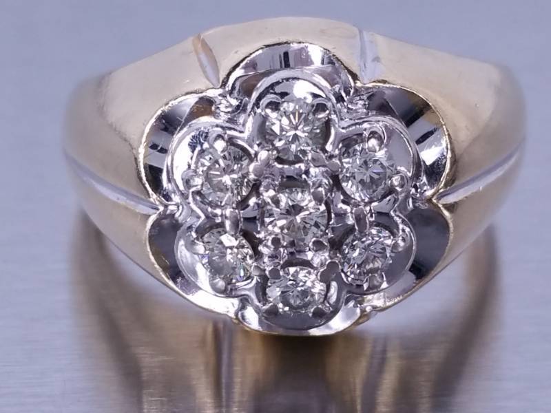 Handsome Mens Large 1 CT Diamond Estate Ring in 10k Yellow Gold