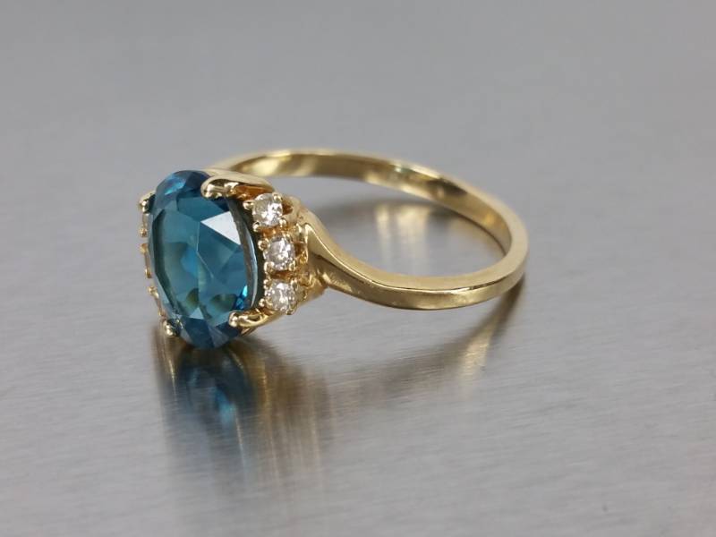 London Blue Topaz and Diamond Estate Ring in 14k Gold