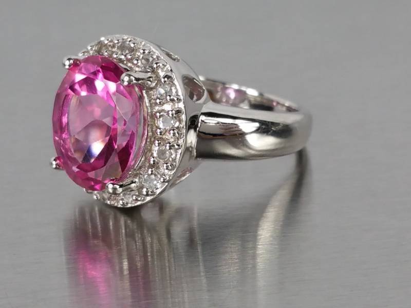 Pink Stone Halo Estate Ring in Sterling Silver