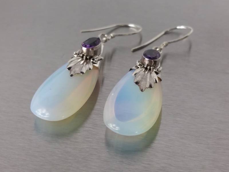 Mesmerizing Opalite and Amethyst Sterling Silver Earrings