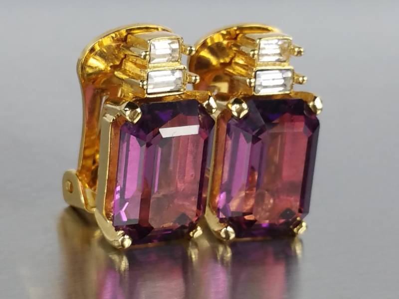 Christian Dior Signed Natural Amethyst Earrings