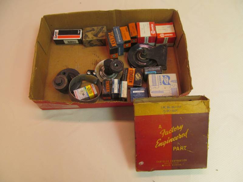 lot 20 image: Group of Vintage Auto Parts (Bearings, Pulleys, Fasteners)