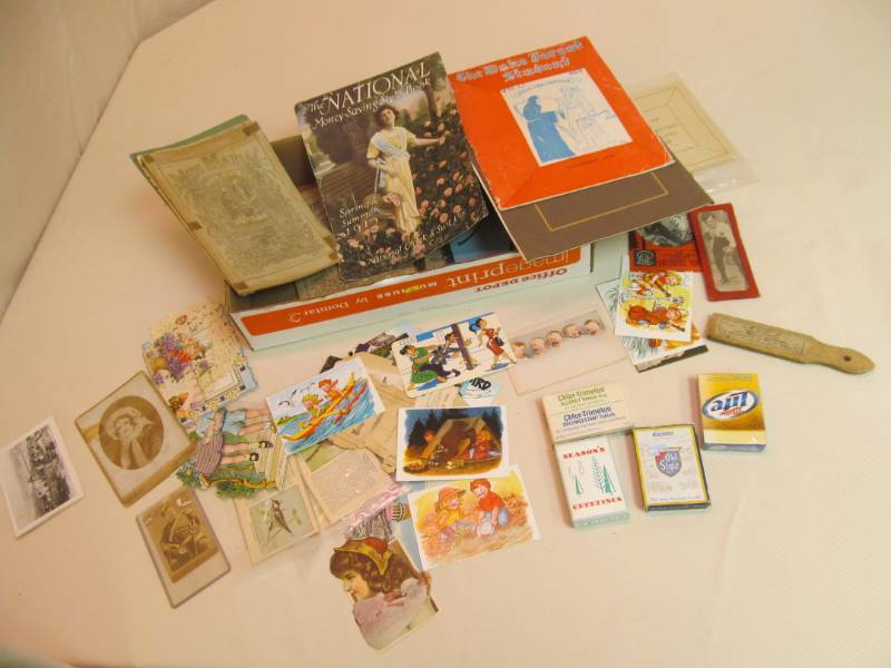 lot 51 image: Box of Vintage PostcardsReading CardsMagazinesAdvertisingPlaying Cards
